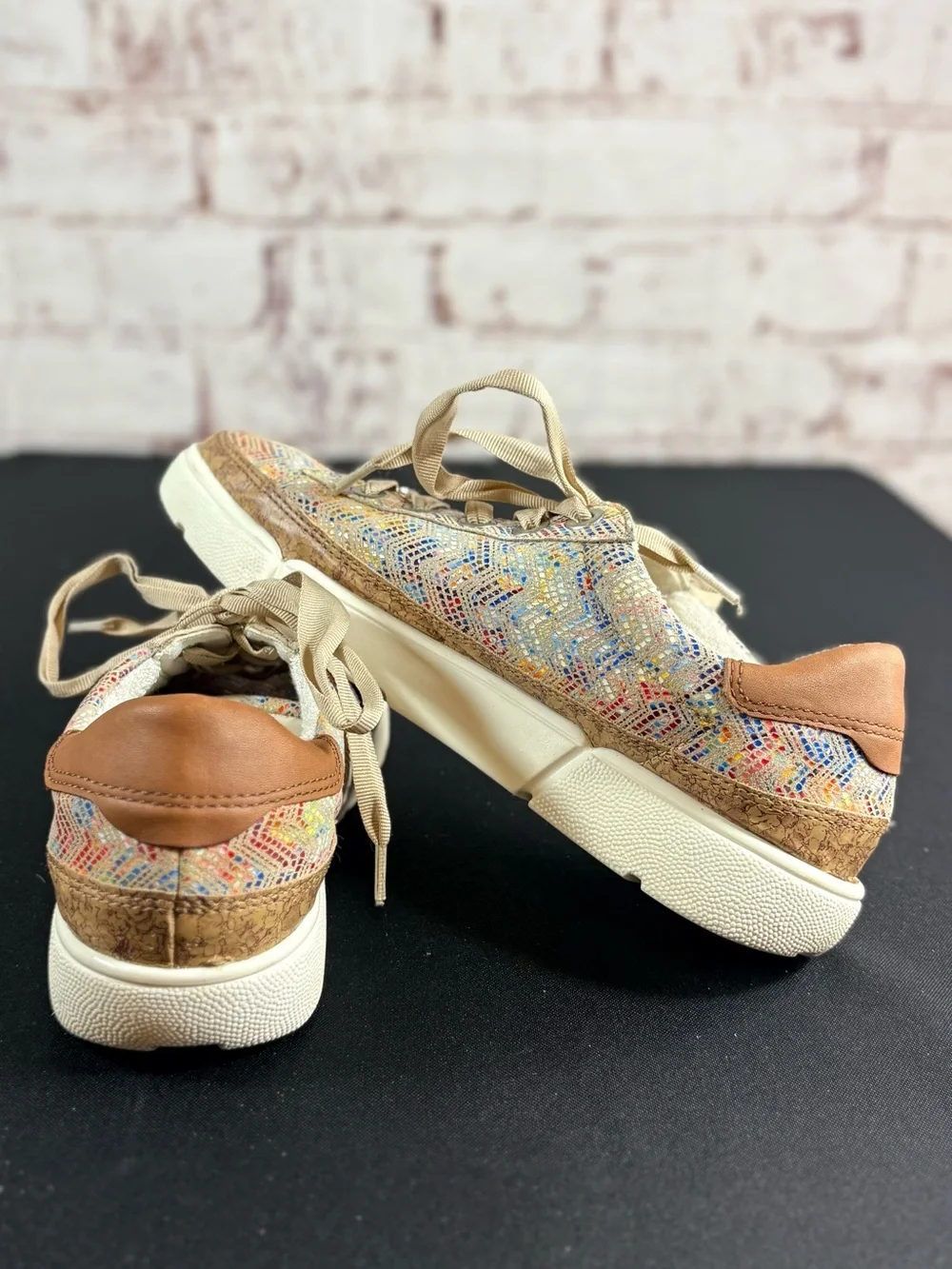 Ara Multi-Color Woven Platform Sneakers with Tan Accents